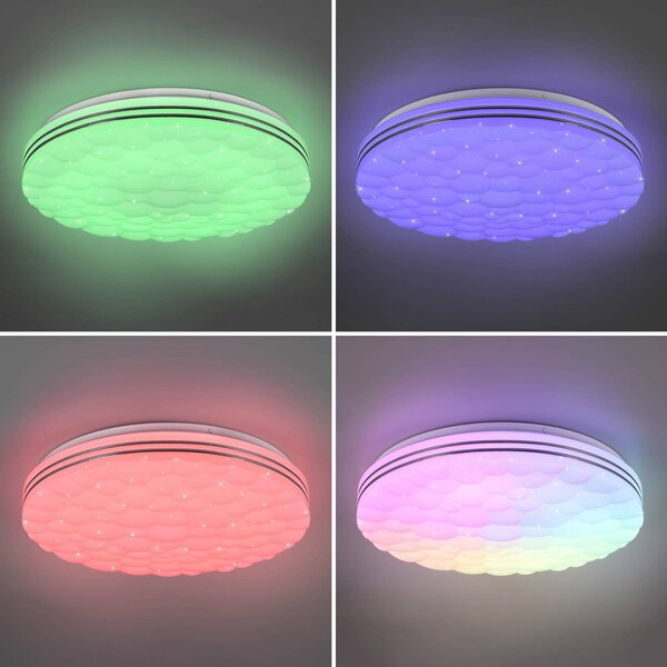Reality Leuchten Tiger LED mennyezeti lámpa RGB CCT csillagfény eff, dimmelhető, Fehér / opál, Nappali / Étkező, Műanyag, Modern