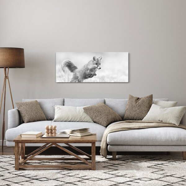 Kép - Ugró róka, fekete-fehér (120x50 cm)