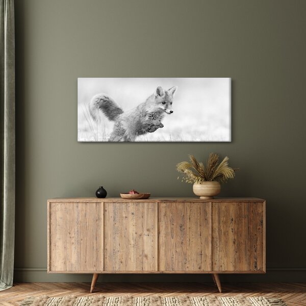 Kép - Ugró róka, fekete-fehér (120x50 cm)