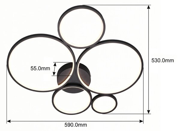 Trio Lighting LED mennyezeti lámpa Rondo, matt fekete, dimmelhető, Fekete, Nappali / Étkező, fém, Modern