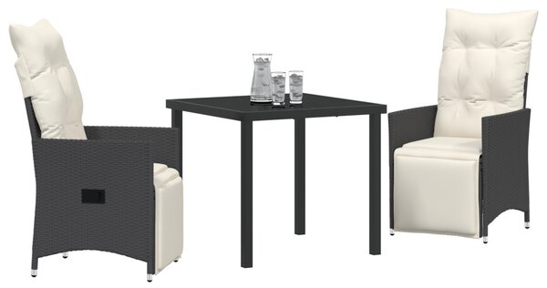 Kert étkező szett párnával 3 pcs Fekete polirattan