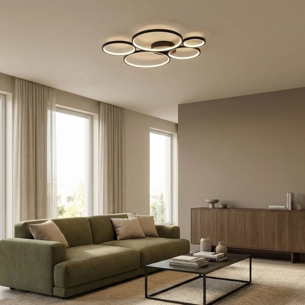 Trio Lighting LED mennyezeti lámpa Rondo, matt fekete, dimmelhető, Fekete, Nappali / Étkező, fém, Modern