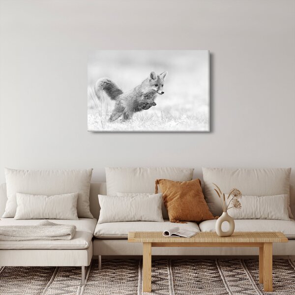 Kép - Ugró róka, fekete-fehér (90x60 cm)