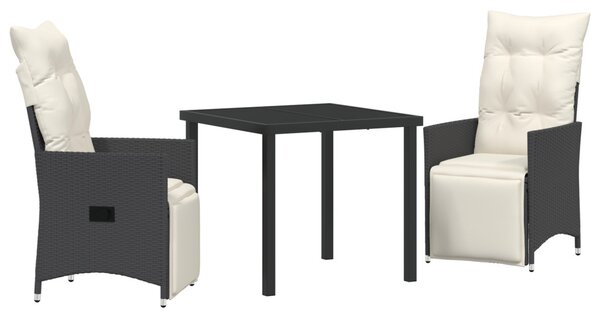 Kert étkező szett párnával 3 pcs Fekete polirattan
