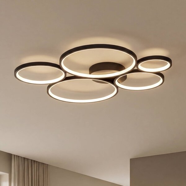 Trio Lighting LED mennyezeti lámpa Rondo, matt fekete, dimmelhető, Fekete, Nappali / Étkező, fém, Modern