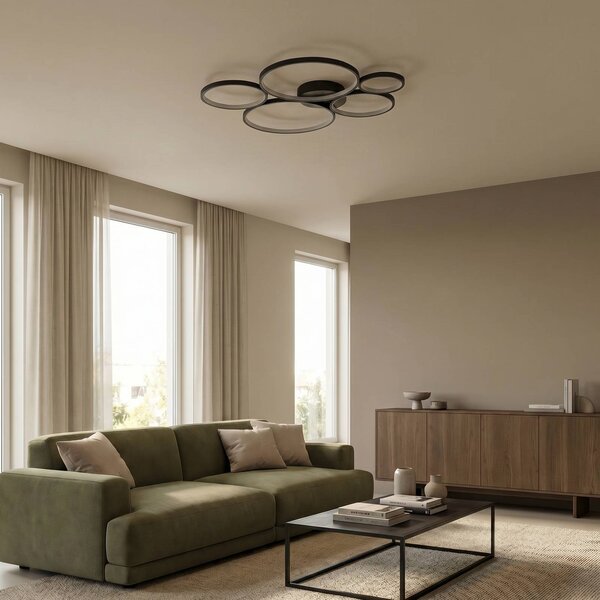 Trio Lighting LED mennyezeti lámpa Rondo, matt fekete, dimmelhető, Fekete, Nappali / Étkező, fém, Modern