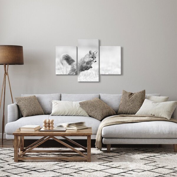 Kép - Ugró róka, fekete-fehér (90x60 cm)