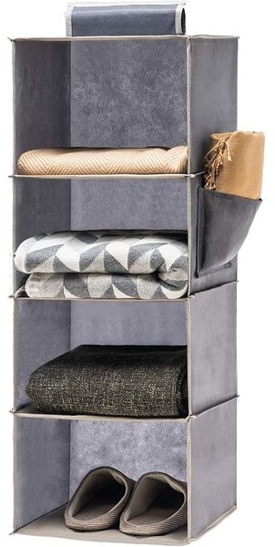 Tárolószervező 4 polccal, textil rekeszes szekrény, akasztós, 80x30x30 cm, összecsukható
