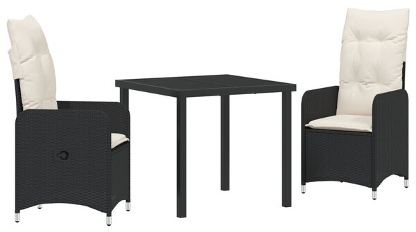 Kert étkező szett 3 pcs Fekete polirattan