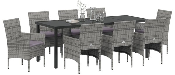 Kert étkező szett párnával 9 pcs Szürke polirattan
