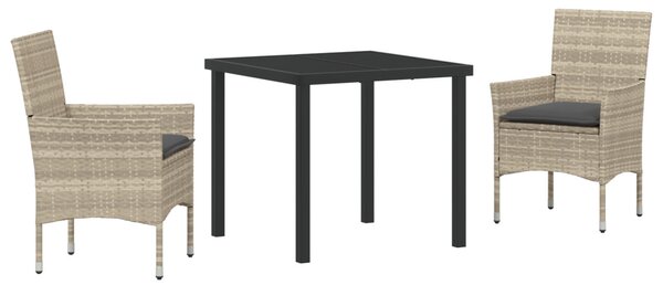 Kert étkező szett párnával 3 pcs Világosszürke polirattan