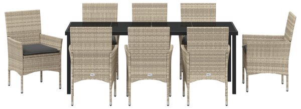 Kert étkező szett párnával 9 pcs Világosszürke polirattan