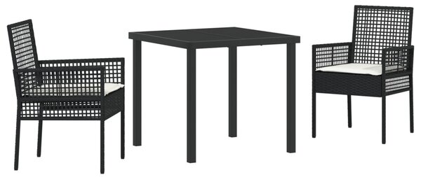 Kert étkező szett párnával 3 pcs Fekete polirattan