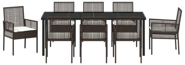 Kert étkező szett párnával 9 pcs Barna polirattan