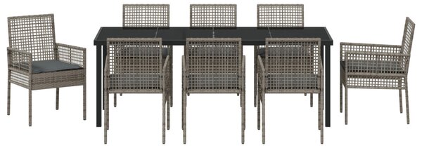 Kert étkező szett párnával 9 pcs Szürke polirattan