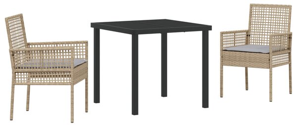 Kert étkező szett párnával 3 pcs Bézs polirattan