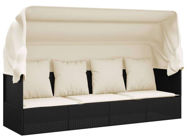 Polyrattan Kültéri Kanapé - Fekete - 203x58x56 cm
