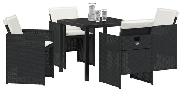 Kert étkező szett párnával 5 pcs Fekete polirattan