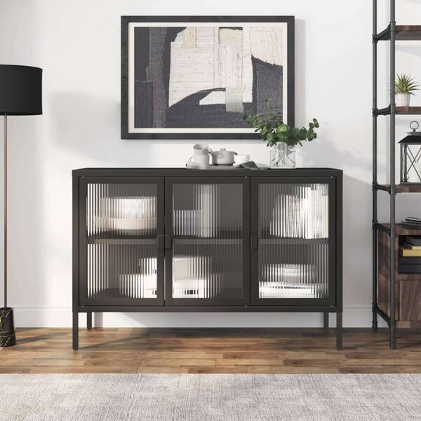 VidaXL fekete üveg és acél tálalószekrény 105 x 35 x 70 cm