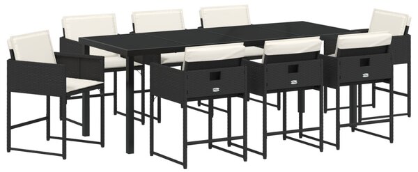 Kert étkező szett párnával 9 pcs Fekete polirattan