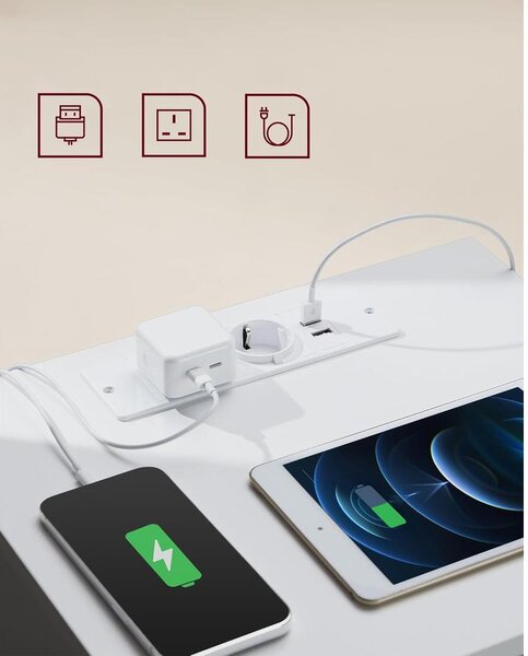VASAGLE éjjeliszekrény 2 darabos szett, 2 hálózati aljzattal és 2 USB-porttal, fehér színben