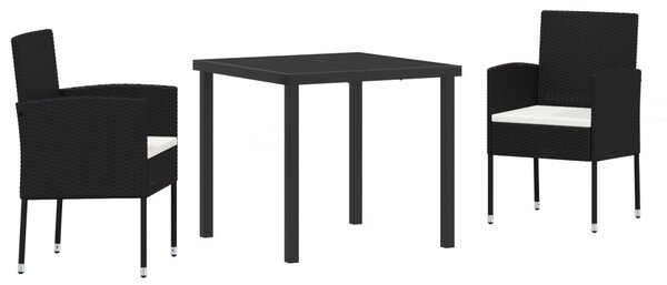 Kert étkező szett párnával 3 pcs Fekete polirattan