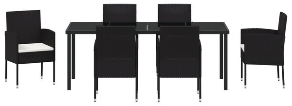 Kert étkező szett párnával 7 pcs Fekete polirattan