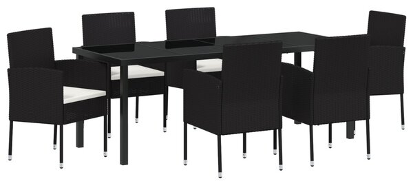 Kert étkező szett párnával 7 pcs Fekete polirattan