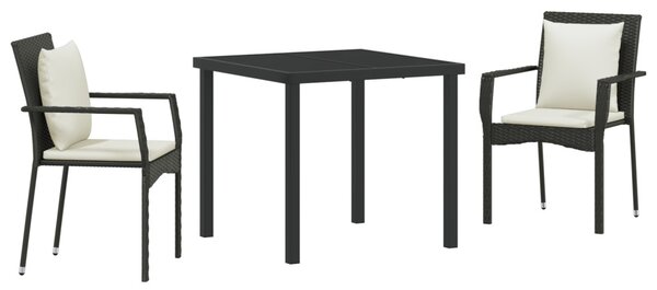 Kert étkező szett 3 db Fekete polirattan