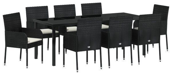 Kert étkező szett párnával 9 pcs Fekete polirattan