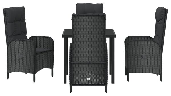 Kert étkező szett párnával 5 pcs Fekete polirattan