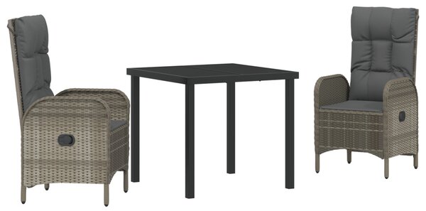 Kert étkező szett párnával 3 pcs Szürke polirattan