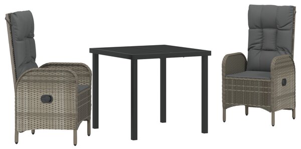 Kert étkező szett párnával 3 pcs Szürke polirattan