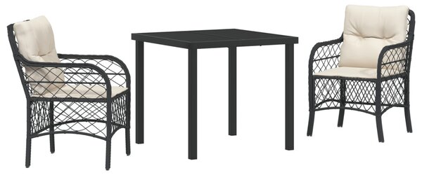 Kert étkező szett párnával 3 pcs Fekete polirattan