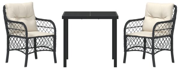 Kert étkező szett párnával 3 pcs Fekete polirattan