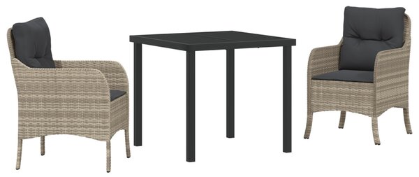 Kert étkező szett párnával 3 pcs Világosszürke polirattan