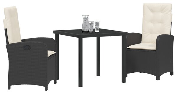 Kert étkező szett párnával 3 pcs Fekete polirattan