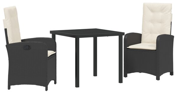 Kert étkező szett párnával 3 pcs Fekete polirattan