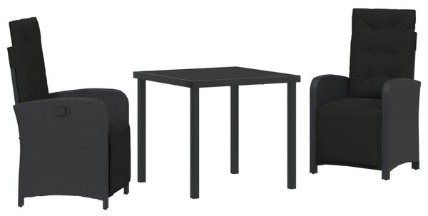 Kert étkező szett párnával 3 pcs Fekete polirattan
