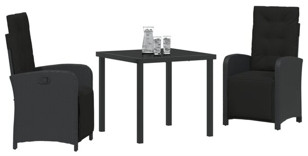 Kert étkező szett párnával 3 pcs Fekete polirattan