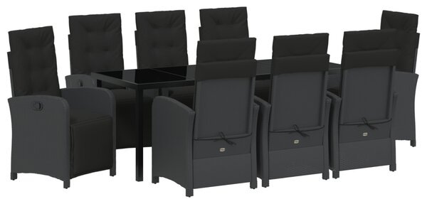 Kert étkező szett 9 db Fekete polirattan