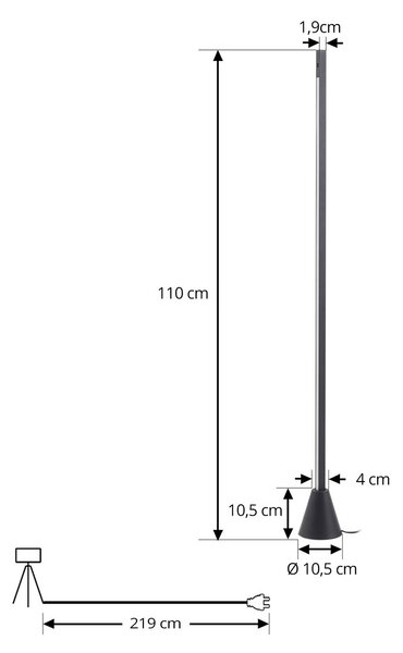 Lucande LED állólámpa Linija, fekete, magasság 110 cm, szenzoros, dimmelhető, Fekete, Nappali / Étkező, Alumínium, Modern