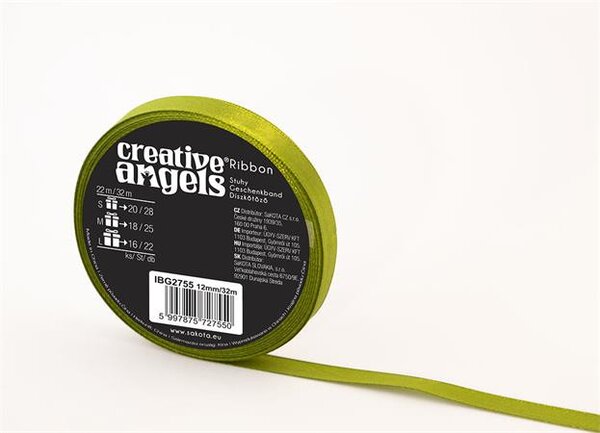 Szatén szalag, 12 mm x 32 m, zöld (ISKE227)