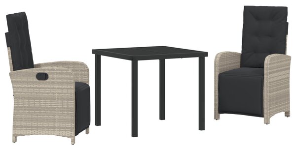 Kert étkező szett párnával 3 pcs Világosszürke polirattan