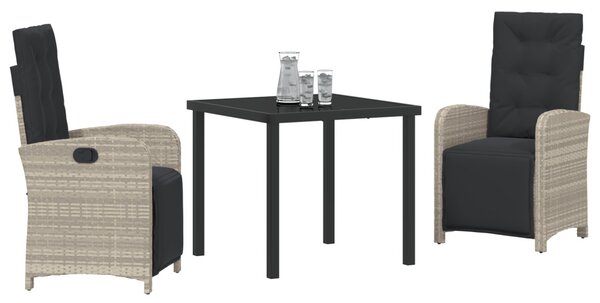 Kert étkező szett párnával 3 pcs Világosszürke polirattan