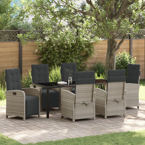 Kert étkező szett párnával 7 pcs Világosszürke polirattan