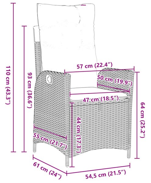 Kert étkező szett párnával 5 pcs Barna polirattan