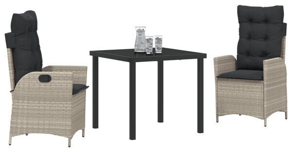 Kert étkező szett párnával 3 pcs Világosszürke polirattan