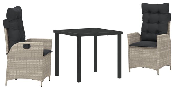 Kert étkező szett párnával 3 pcs Világosszürke polirattan