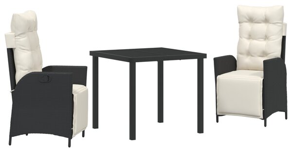 Kert étkező szett párnával 3 pcs Fekete polirattan